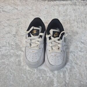 Nike Air Force 1 Low Toddler Sneakers White Black Gold Shoes Size 6c